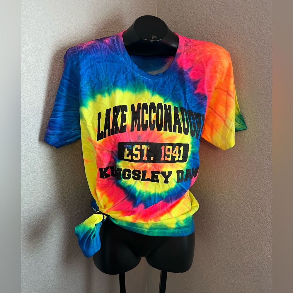 NWOT LARGE UNISEX Tie-dye T-shirt Lake McConaughy Kingsley DAM -SOLID!